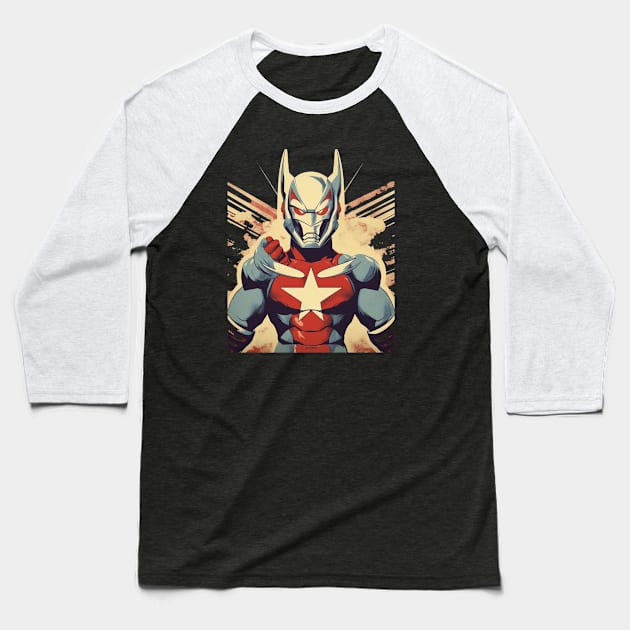 Ultraman Strong Super Hero Propaganda Retro Baseball T-Shirt by TOKEBI